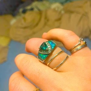 Green emerald opal costume ring
